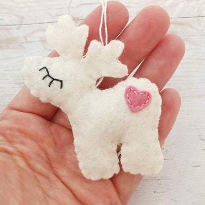Felt reindeer ornament, red nose deer