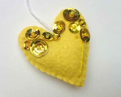 Heart ornament - felt ornaments with sequins - Valentine's day decoration