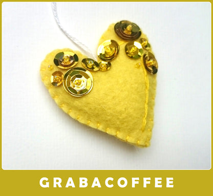 Heart ornament - felt ornaments with sequins - Valentine's day decoration