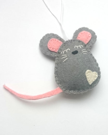 Felt mouse ornament, white mouse decor, mice decoration