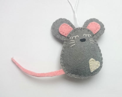 Felt mouse ornament, white mouse decor, mice decoration