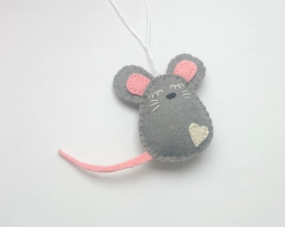 Felt mouse ornament, white mouse decor, mice decoration