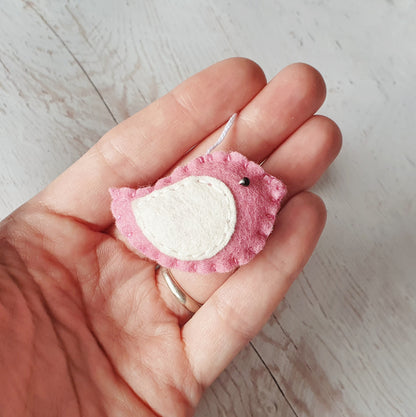 Little felt bird ornament set of 2, tiny home decor