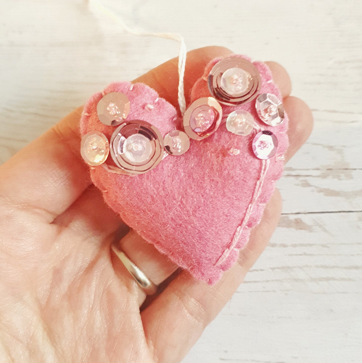 Heart ornament - felt ornaments with sequins - Valentine's day decoration