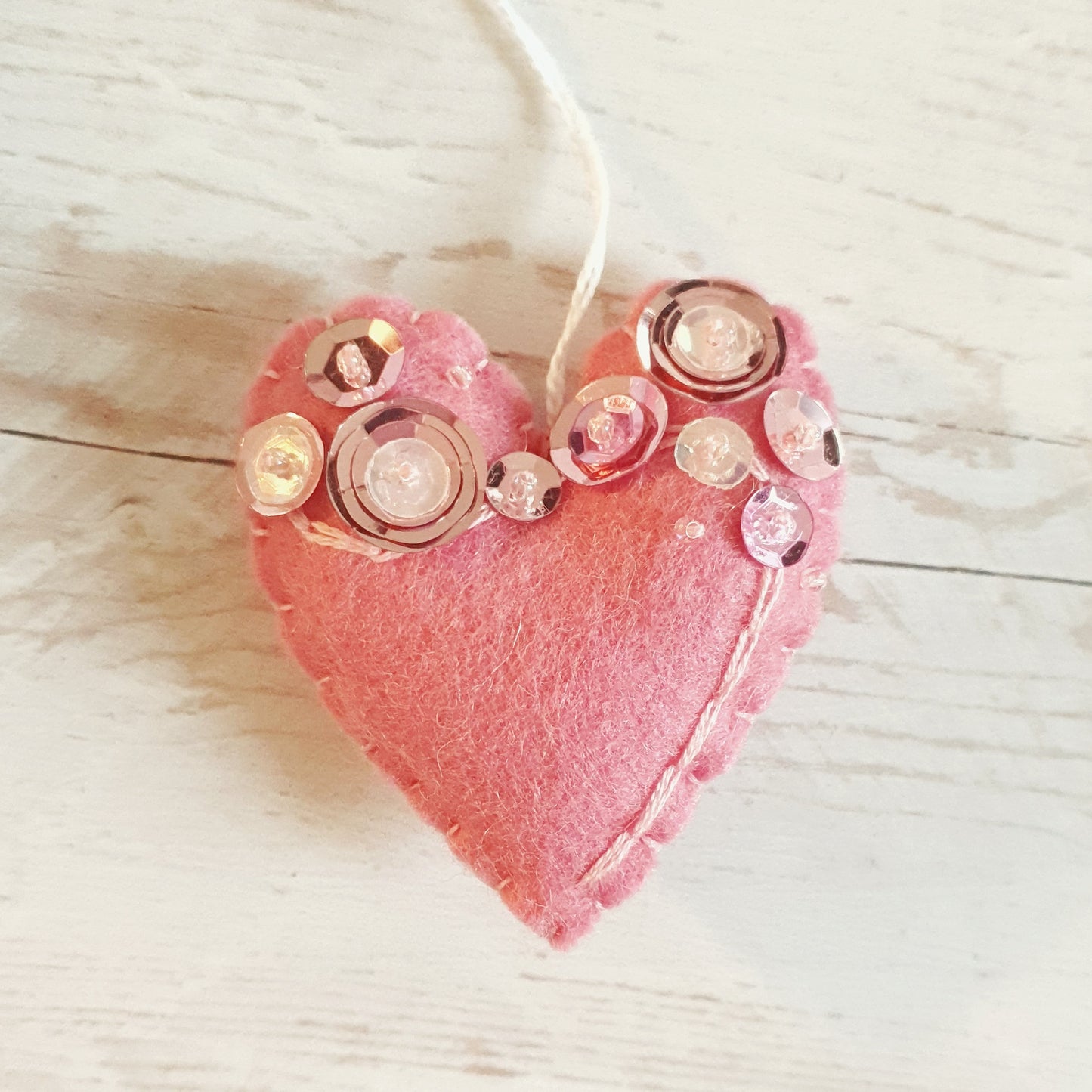 Heart ornament - felt ornaments with sequins - Valentine's day decoration