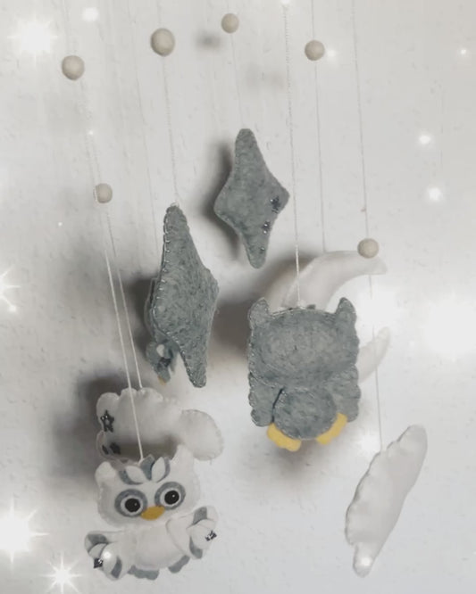 Handmade Felt Baby Mobile — Owl, Moon & Stars