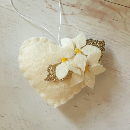 Red Poinsettia hearts - Christmas flowers ornament - felt home decoration - gift for her nursery decor nature inspired with flower