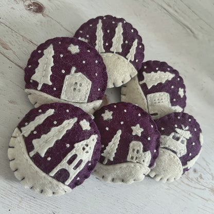 Tiny houses felt ornament SET OF 6