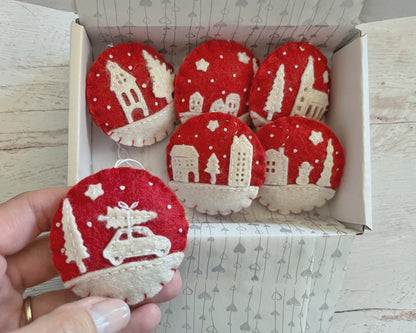 Tiny houses felt ornament SET OF 6